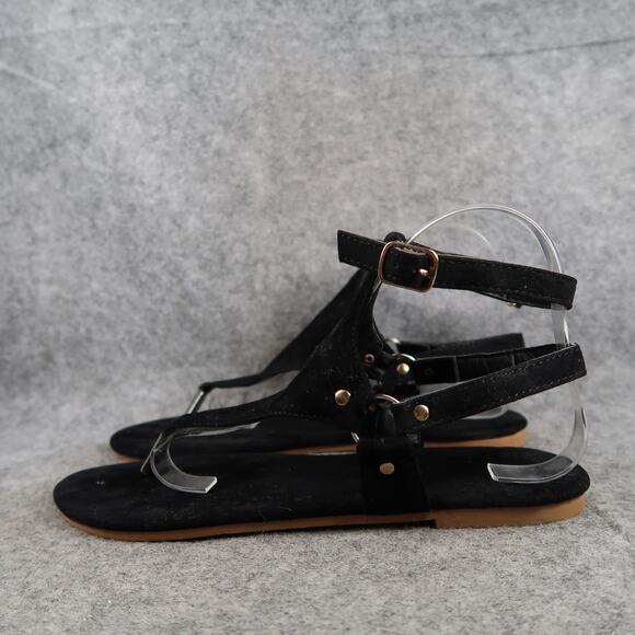 Casual Shoes Womens 8 Fashion Sandals Flats T Strap Black Thong Fashion Strappy - Picture 3 of 9